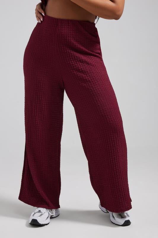 Evans LIMITED COLLECTION Curve Burgundy Red Textured Wide Leg Trousers