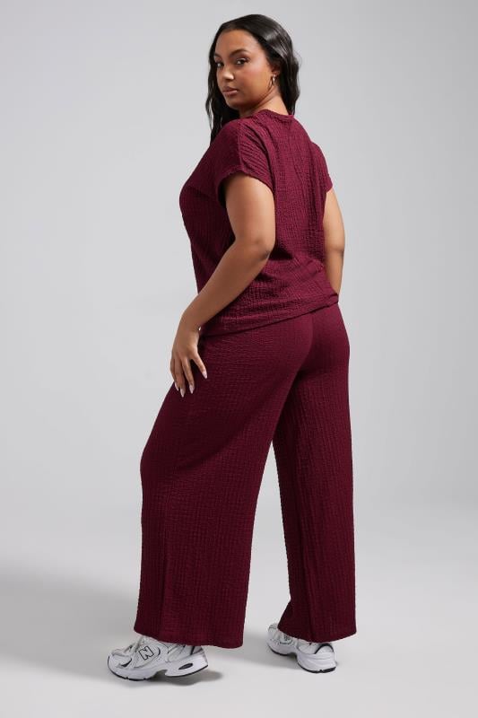 Evans LIMITED COLLECTION Curve Burgundy Red Textured Wide Leg Trousers