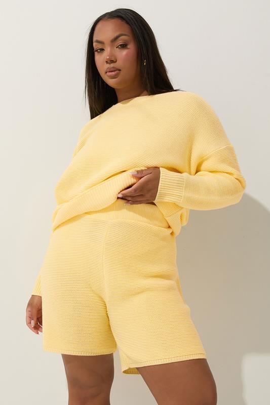evans LIMITED COLLECTION Curve Butter Yellow Knitted Shorts