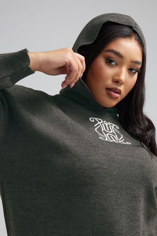 Evans LIMITED COLLECTION Curve Charcoal Grey Knitted Hoodie