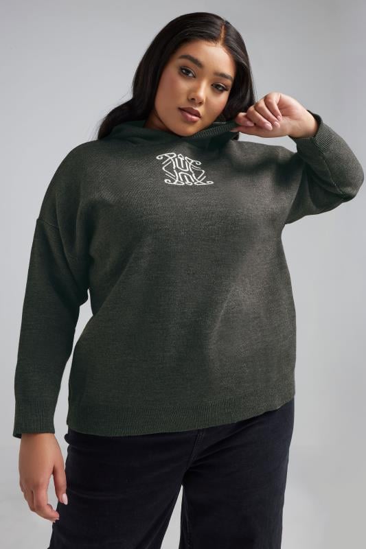 evans LIMITED COLLECTION Curve Charcoal Grey Knitted Hoodie