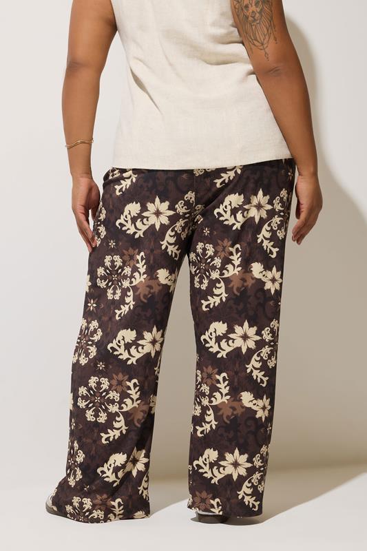 Evans LIMITED COLLECTION Curve Chocolate Brown Floral Wide Leg Trousers