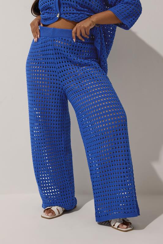 Evans LIMITED COLLECTION Curve Cobalt Blue Crochet Wide Leg Trousers