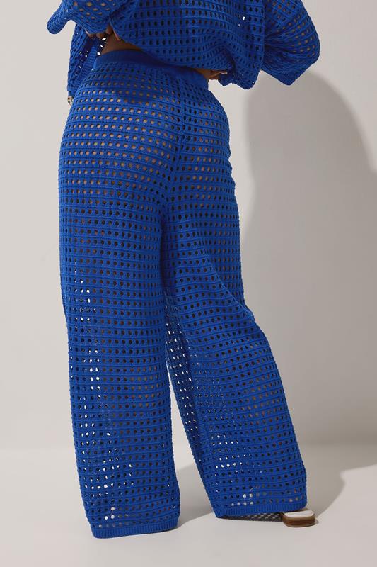 Evans LIMITED COLLECTION Curve Cobalt Blue Crochet Wide Leg Trousers