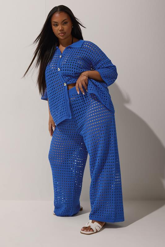 evans LIMITED COLLECTION Curve Cobalt Blue Crochet Wide Leg Trousers