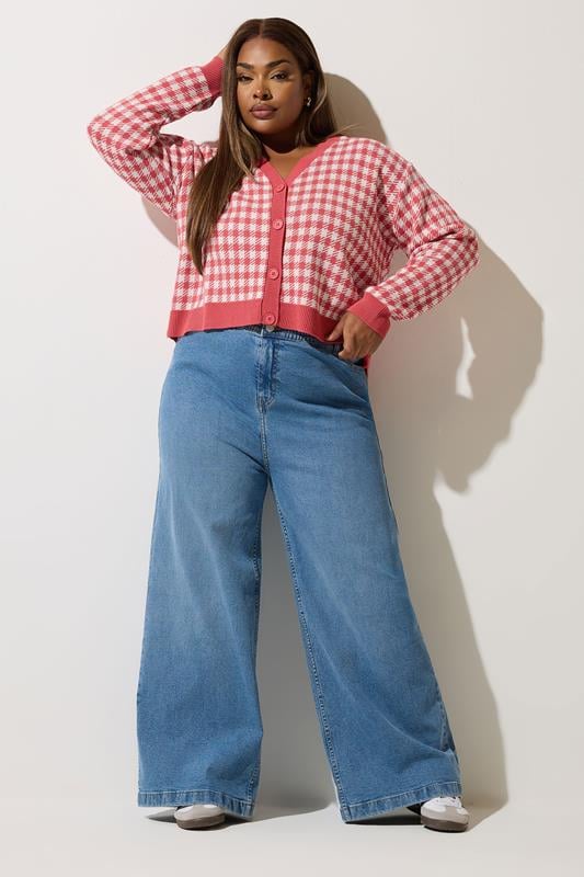Evans LIMITED COLLECTION Curve Coral Pink Gingham Knitted Cardigan