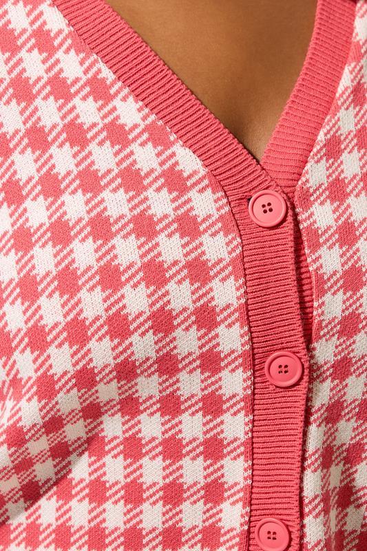 Evans LIMITED COLLECTION Curve Coral Pink Gingham Knitted Cardigan