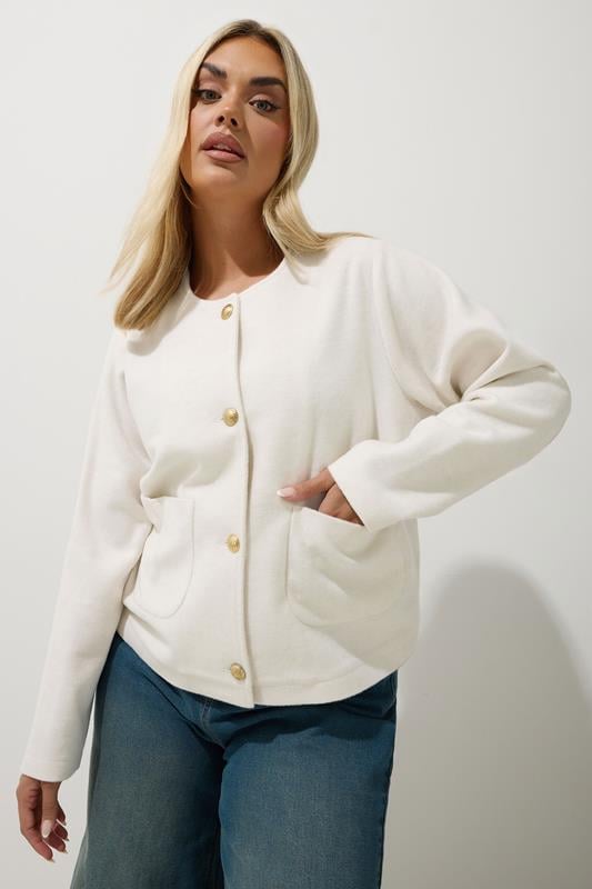 Evans LIMITED COLLECTION Curve Cream Collarless Button Jacket