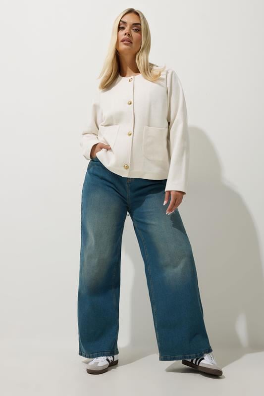 Evans LIMITED COLLECTION Curve Cream Collarless Button Jacket