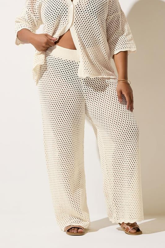 Evans LIMITED COLLECTION Curve Cream Crochet Scalloped Edge Trousers