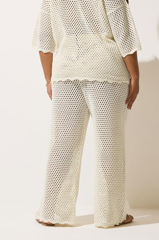 Evans LIMITED COLLECTION Curve Cream Crochet Scalloped Edge Trousers