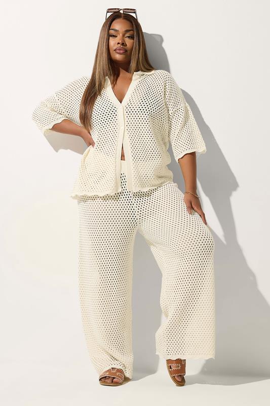 evans LIMITED COLLECTION Curve Cream Crochet Scalloped Edge Trousers