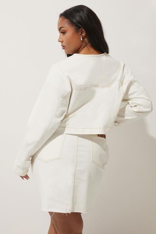 Evans LIMITED COLLECTION Curve Cream Denim Contrast Stitch Collarless Jacket