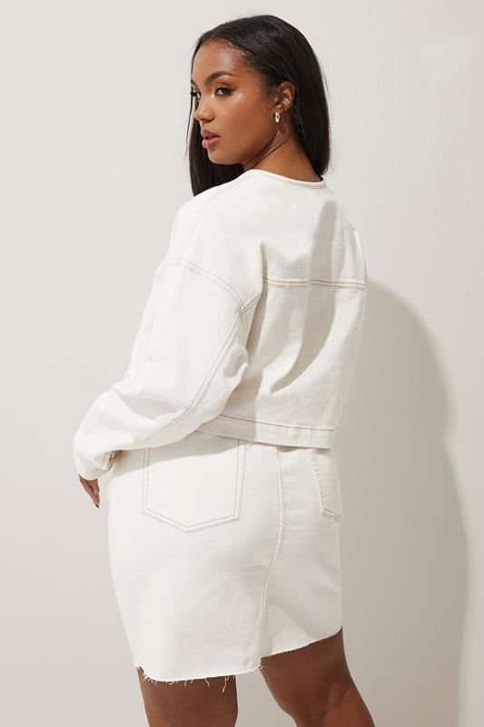 Evans LIMITED COLLECTION Curve Cream Denim Contrast Stitch Mini Skirt