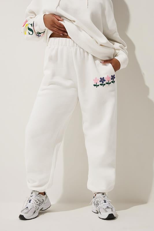 Evans LIMITED COLLECTION Curve Cream Floral Graphic Cuffed Joggers