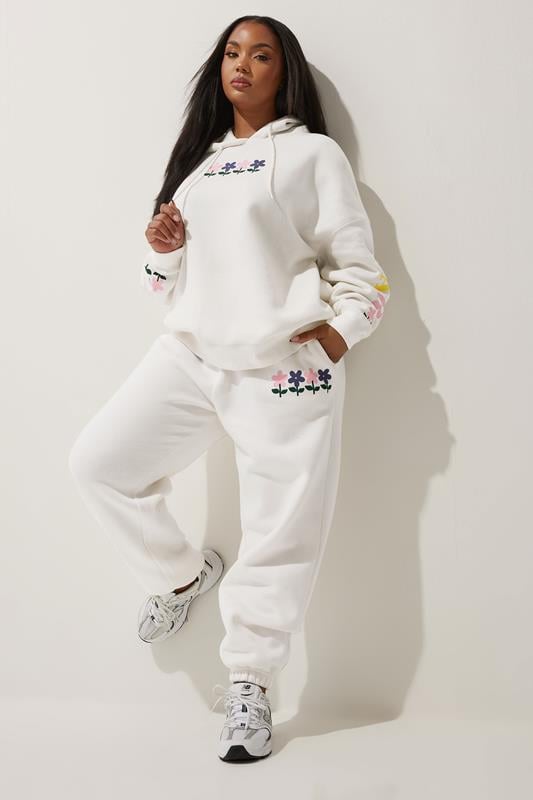 evans LIMITED COLLECTION Curve Cream Floral Graphic Cuffed Joggers
