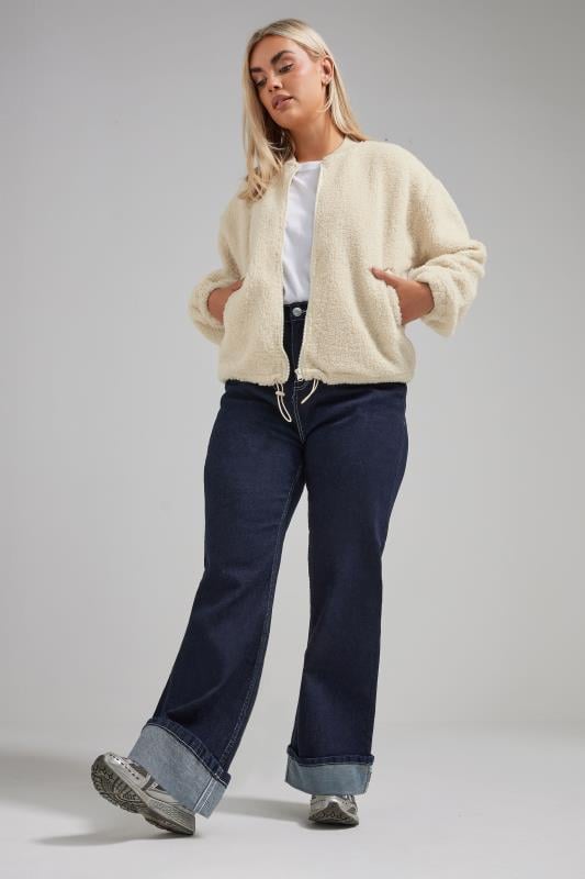 Evans LIMITED COLLECTION Curve Cream Teddy Borg Bomber Jacket
