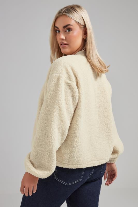 Evans LIMITED COLLECTION Curve Cream Teddy Borg Bomber Jacket
