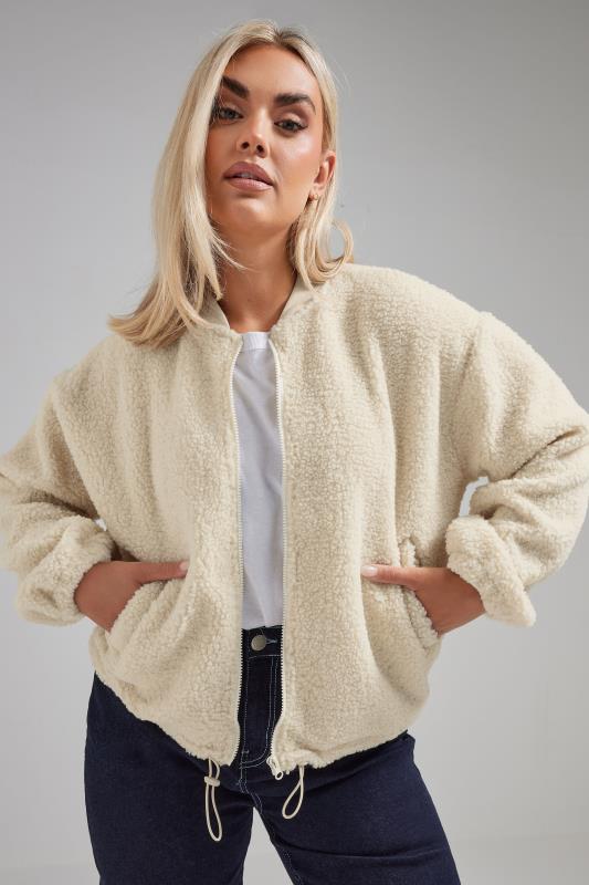 evans LIMITED COLLECTION Curve Cream Teddy Borg Bomber Jacket