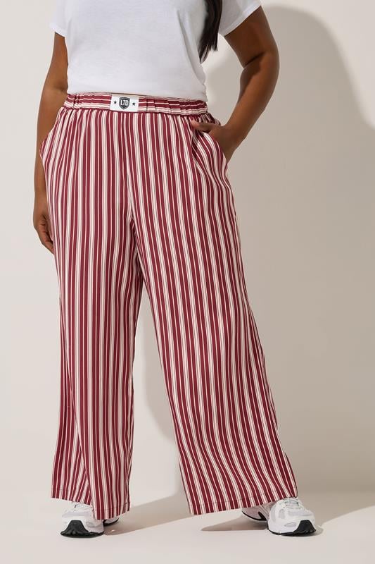 Evans LIMITED COLLECTION Curve Dark Pink Stripe Boxer Waist Trousers