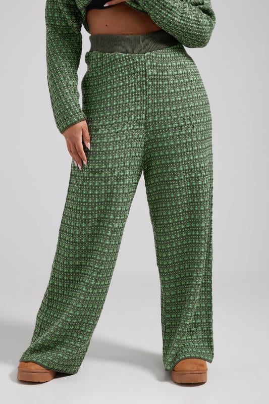 Evans LIMITED COLLECTION Curve Green Boucle Wide Leg Trousers