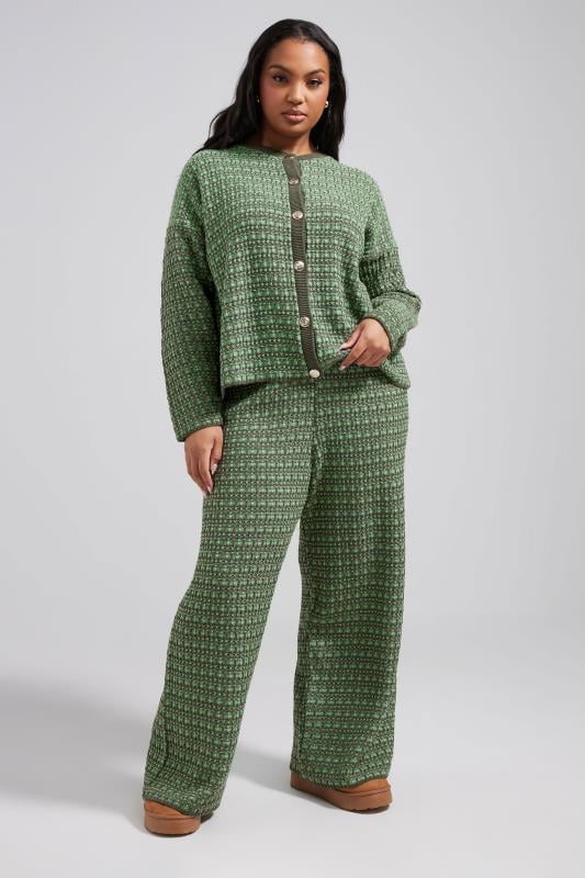 evans LIMITED COLLECTION Curve Green Boucle Wide Leg Trousers