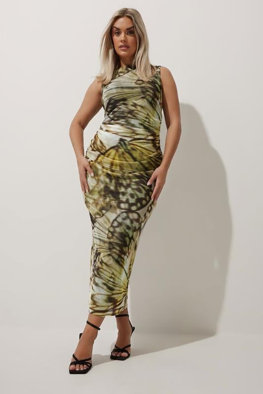 Evans LIMITED COLLECTION Curve Green Butterfly Mesh Midaxi Skirt