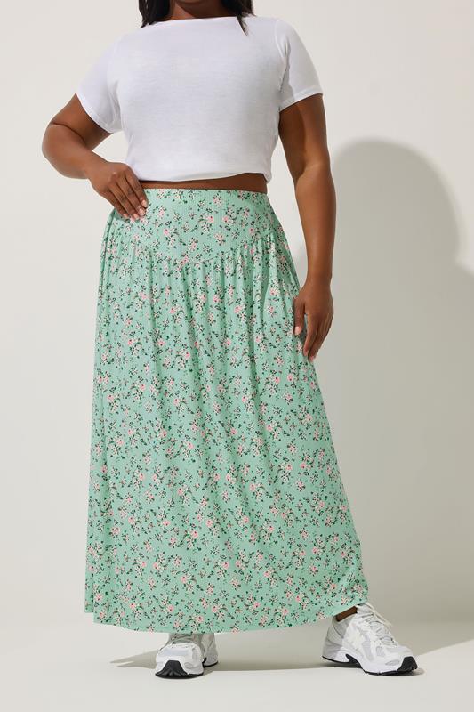Evans LIMITED COLLECTION Curve Green Ditsy Floral Maxi Skirt