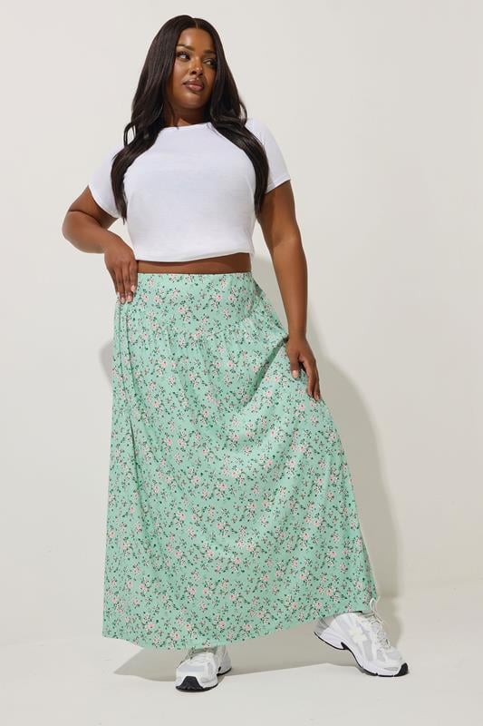 evans LIMITED COLLECTION Curve Green Ditsy Floral Maxi Skirt
