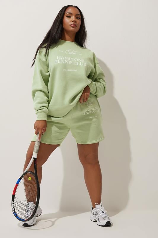 Evans LIMITED COLLECTION Curve Green 'Hamptons Tennis Club' Slogan Jogger Shorts