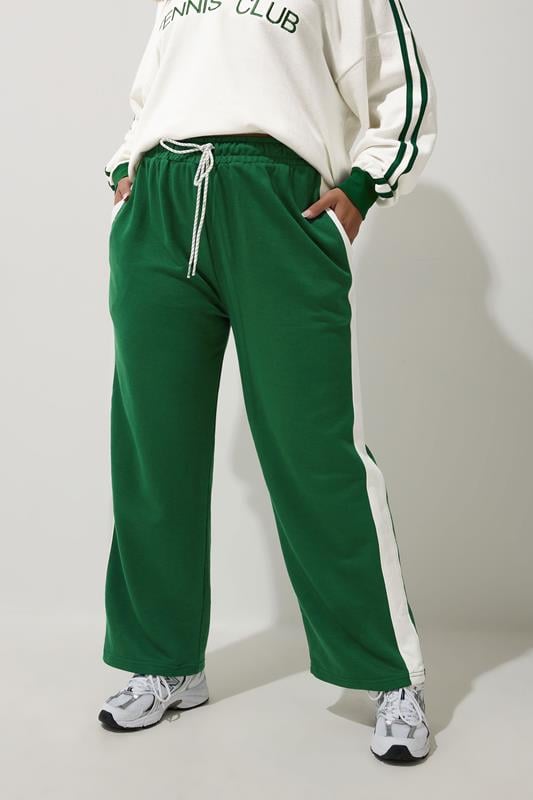 Evans LIMITED COLLECTION Curve Green Side Stripe Wide Leg Joggers