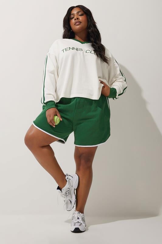 Evans LIMITED COLLECTION Curve Green Sporty Contrast Trim Shorts