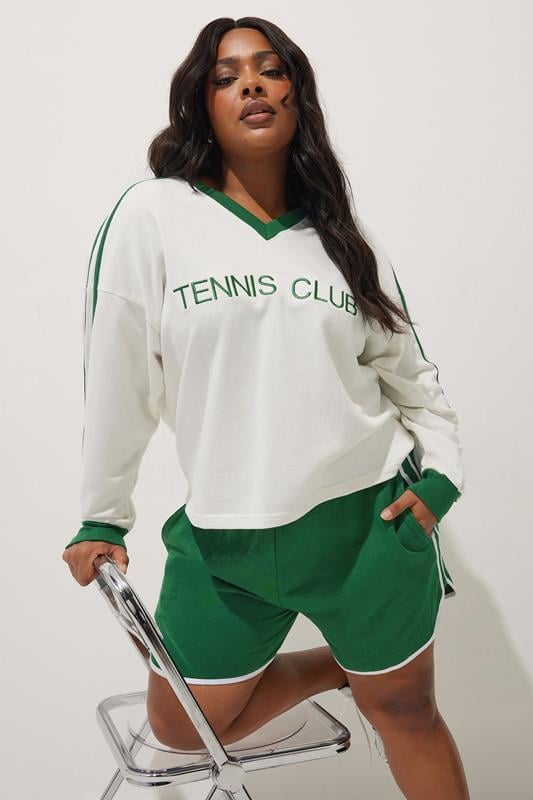 evans LIMITED COLLECTION Curve Green Sporty Contrast Trim Shorts
