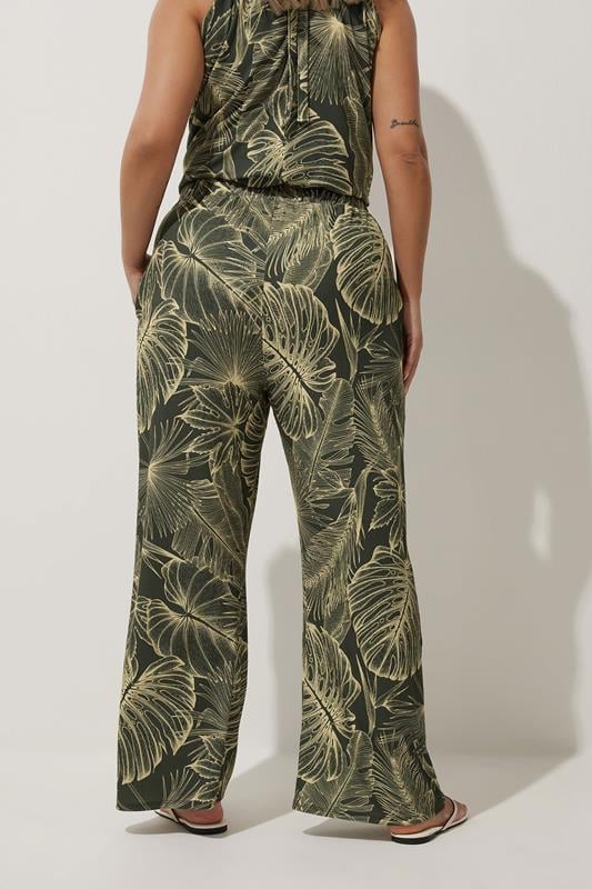 Evans LIMITED COLLECTION Curve Green Tropical Palm Print Wide Leg Trouser