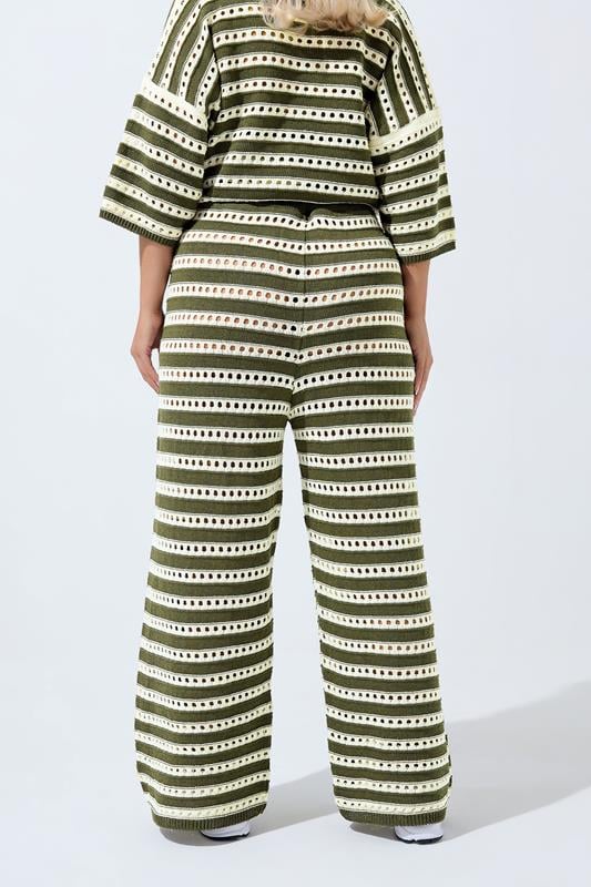 Evans LIMITED COLLECTION Curve Green & White Stripe Crochet Wide Leg Trousers