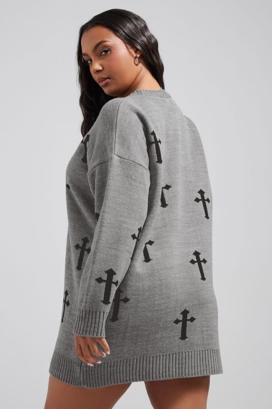 Evans LIMITED COLLECTION Curve Grey Cross Knitted Jumper