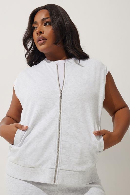 evans LIMITED COLLECTION Curve Grey Sleeveless Jersey Bomber Jacket