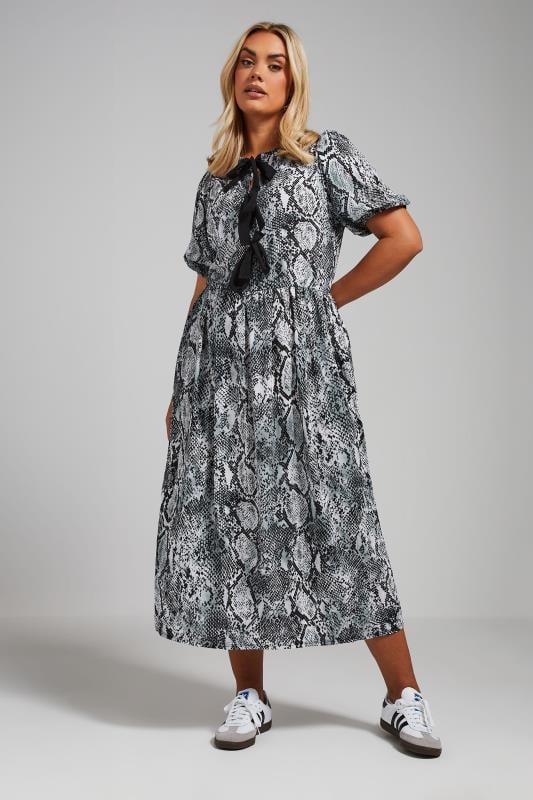 Evans LIMITED COLLECTION Curve Grey Snake Print Bow Dress
