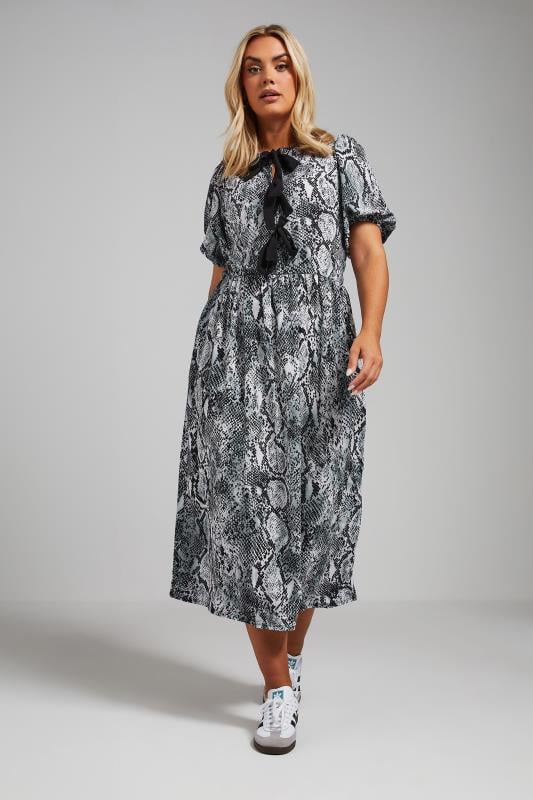 evans LIMITED COLLECTION Curve Grey Snake Print Bow Dress