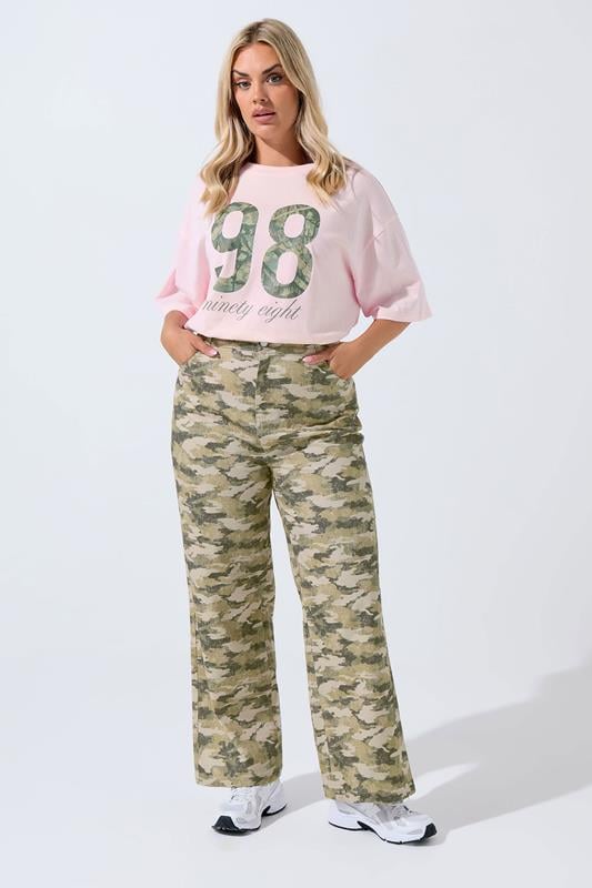 Evans LIMITED COLLECTION Curve Khaki Green Camo Wide Leg Jeans