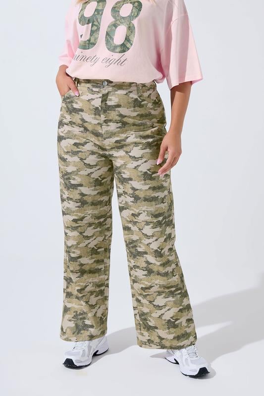Evans LIMITED COLLECTION Curve Khaki Green Camo Wide Leg Jeans