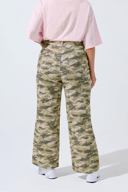 Evans LIMITED COLLECTION Curve Khaki Green Camo Wide Leg Jeans