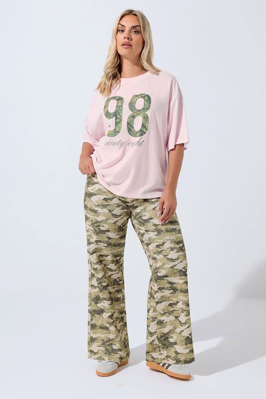 evans LIMITED COLLECTION Curve Khaki Green Camo Wide Leg Jeans