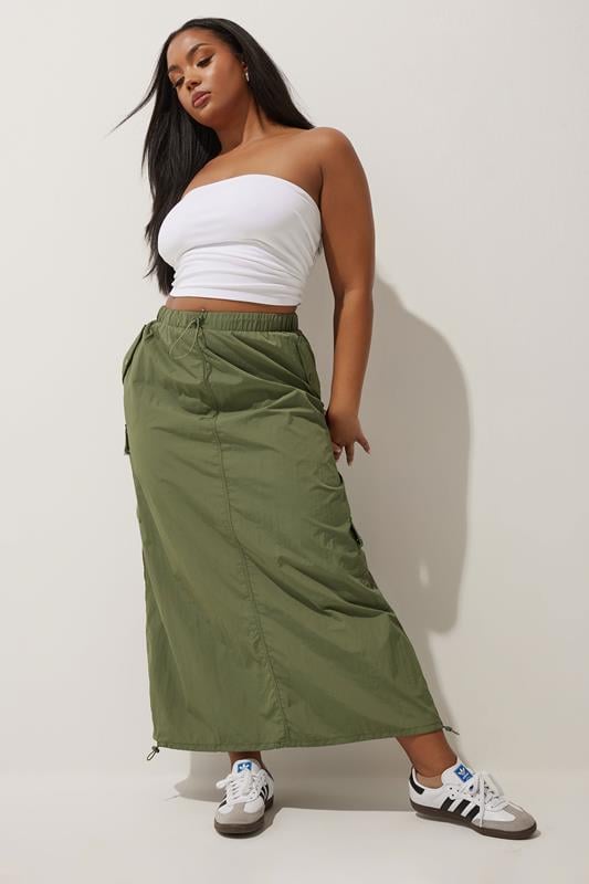 evans LIMITED COLLECTION Curve Khaki Green Cargo Maxi Skirt