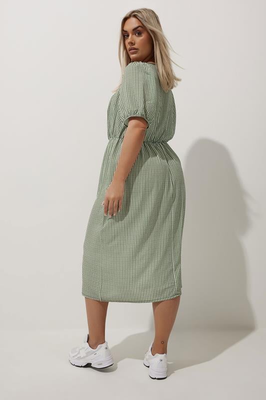 Evans LIMITED COLLECTION Curve Khaki Green Check Bow Front Midi Dress