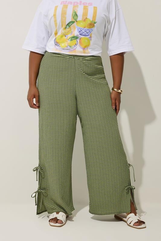 Evans LIMITED COLLECTION Curve Khaki Green Gingham Tie Side Trousers