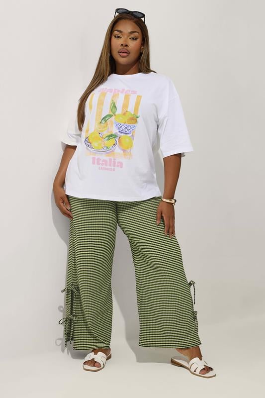 evans LIMITED COLLECTION Curve Khaki Green Gingham Tie Side Trousers