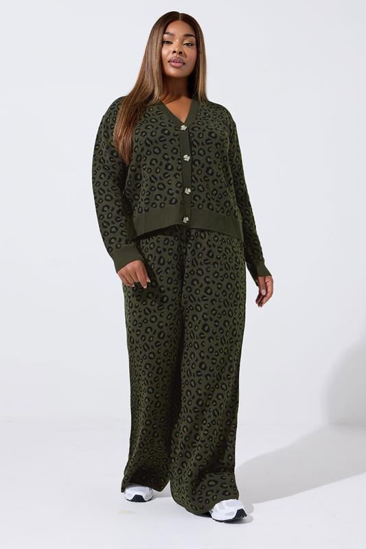 Evans LIMITED COLLECTION Curve Khaki Green Leopard Print Cardigan