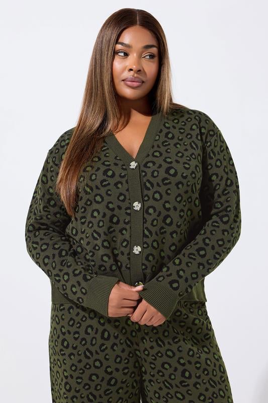 evans LIMITED COLLECTION Curve Khaki Green Leopard Print Cardigan