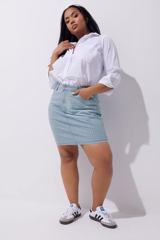 evans LIMITED COLLECTION Curve Light Blue Pinstripe Denim Mini Skirt